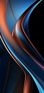 Abstract blue and orange waves on black mobile wallpaper.