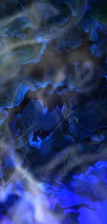 Abstract blue and black smoke wallpaper with swirling patterns.