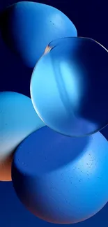 Abstract blue spheres floating on a deep blue background.