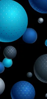 Abstract wallpaper with blue spheres on black background.