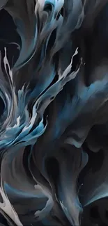 Abstract blue swirl art wallpaper with dark accents.