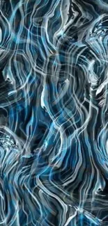 Abstract blue and white swirling pattern wallpaper.