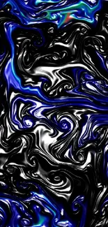 Abstract blue and black swirl mobile phone wallpaper with vibrant patterns.