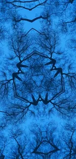 Abstract blue tree pattern with symmetrical design.