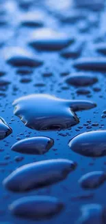 Close-up of abstract blue water droplets on a reflective surface, creating a soothing pattern.