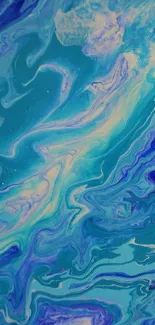 Abstract teal and blue watercolor swirls creating a soothing phone wallpaper.