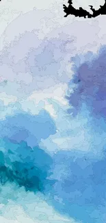 Abstract watercolor art in blue hues for mobile wallpaper.