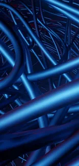 Abstract wallpaper with blue wires forming dynamic patterns.