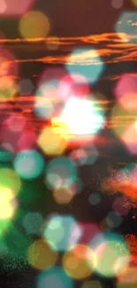 Abstract bokeh wallpaper with sunset hues and colorful lights.