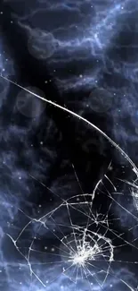 Abstract broken glass wallpaper in dark blue tones.