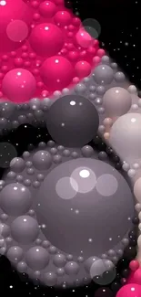 Colorful abstract bubble design with pink and gray spheres.