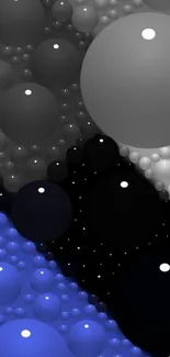 Abstract bubble wallpaper with gray, black, and blue tones.