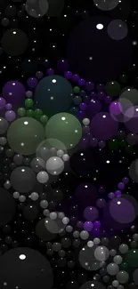 Abstract wallpaper with colorful bubbles on a black background.