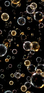 Abstract bubbles wallpaper with colorful spheres on black background.