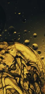 Abstract golden bubbles with black swirls create a captivating mobile wallpaper design.