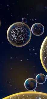 Abstract mobile wallpaper with bubbles over a deep blue background.