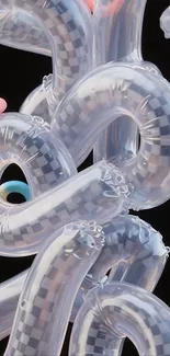 Checkered balloons with colorful loops, black backdrop