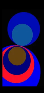 Abstract mobile wallpaper with blue and red circles on a dark background.