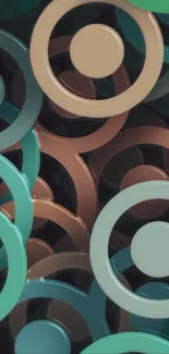 Abstract circular patterned wallpaper in teal and earth tones.