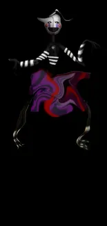 Abstract clown art with vibrant colors on black background.