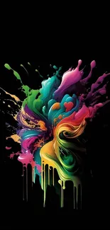 Vibrant abstract color splash art on black background.