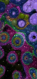 A vibrant abstract wallpaper with colorful bubbles and circles.