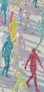 Colorful abstract mannequins in artistic pattern.