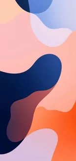 Abstract wallpaper with orange, blue, and pink flowing shapes.