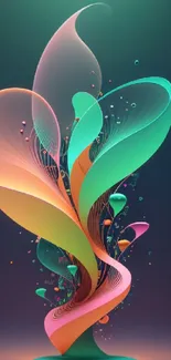 Vibrant abstract mobile wallpaper with teal, pink, and orange curves.