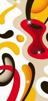 Colorful abstract wallpaper with red, yellow and black shapes.