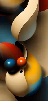 Abstract colorful swirling art with spheres.