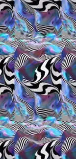 Abstract wallpaper with colorful zebra-stripe waves.