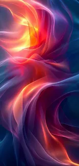 Vibrant abstract wallpaper with colorful flowing waves in red, blue, and yellow hues.