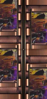 Copper and multicolor abstract geometric design wallpaper.