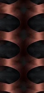 Abstract copper texture with dark geometric patterns.