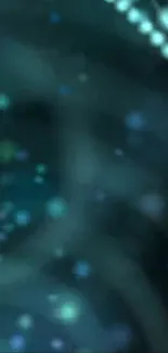 Abstract cosmic blur with teal light patterns on a mobile wallpaper.