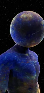 Abstract cosmic figure with a starry background.