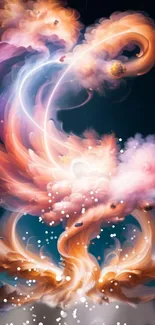 Abstract cosmic fire wallpaper with swirling orange and purple hues.