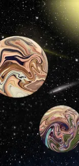 Abstract planets with starry background in cosmic mobile wallpaper.