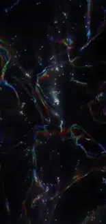 Abstract cosmic pattern with rainbow hues on a dark background for mobile wallpaper.