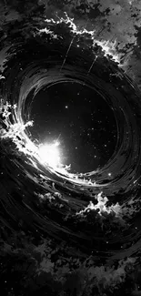 Black and white abstract cosmic vortex wallpaper.