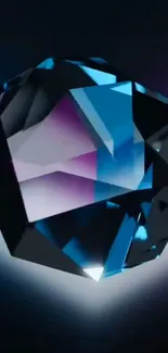 Abstract blue geometric crystal on dark background.