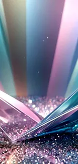 Abstract crystal wallpaper with glittering effects in blue and pink hues.