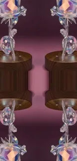 Abstract crystal pattern wallpaper in shades of purple and brown.