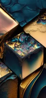 Abstract 3D cubic design with metallic textures.