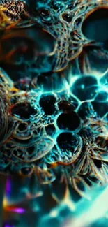 Abstract cyberpunk fractal art with electric blue highlights.