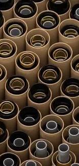 Abstract design with cylindrical patterns in brown tones.