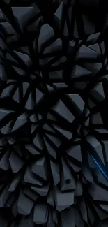 Abstract dark geometric pattern with sharp 3D elements.
