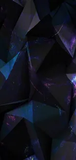 Abstract dark geometric wallpaper with blue and purple hues.