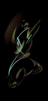 Dark abstract mobile wallpaper with luminous swirls.